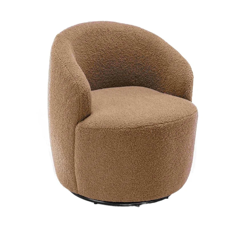 Ergonomic 360° Swivel Armchair in Teddy Fabric with Metal Base for Living Room or Bedroom, 64x64x71 cm