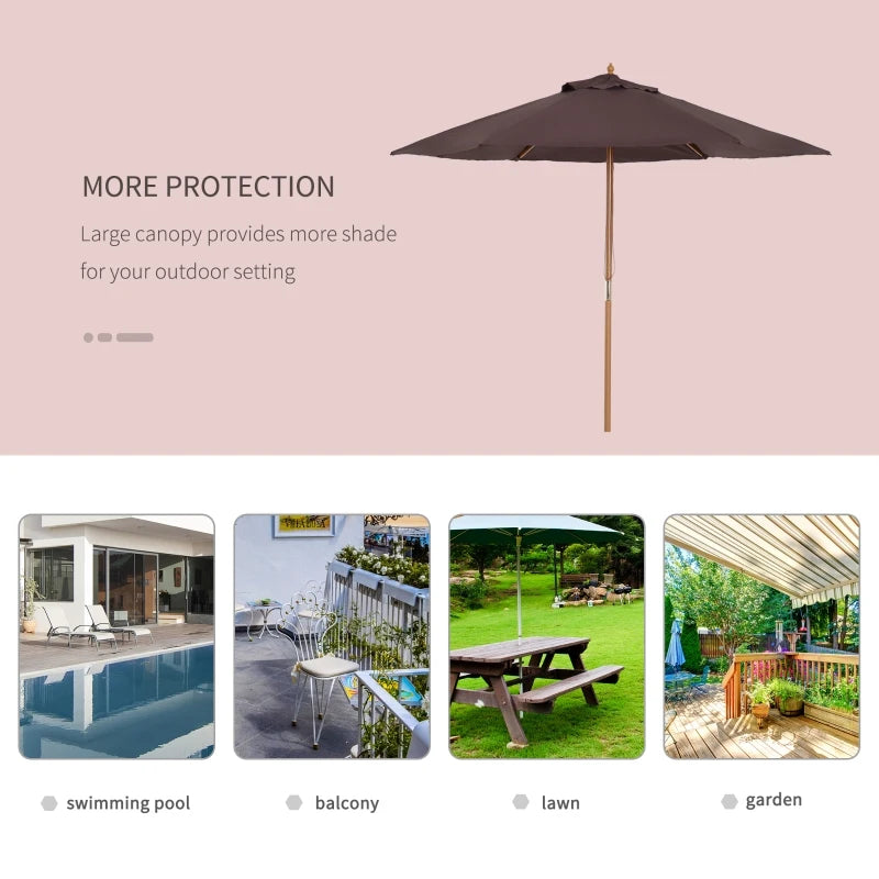 Wooden Garden Parasol Sun Shade - Coffee