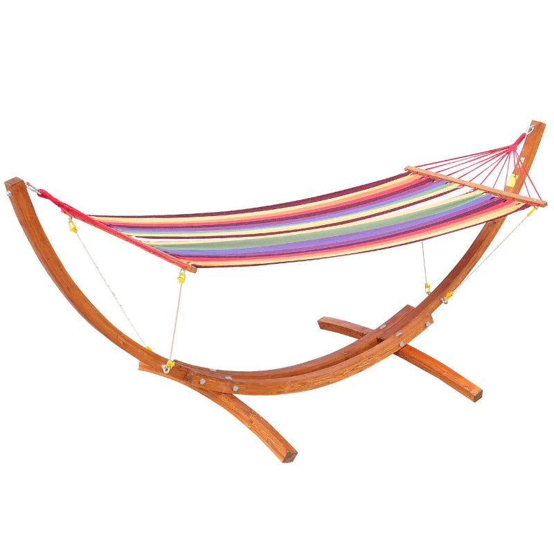 Multicolour Outdoor Hammock with Wooden Arc Stand - Garden Swing Bed