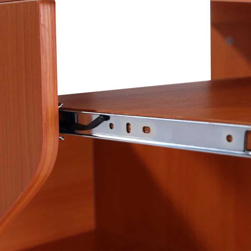 Multi-Storage Compact Work Desk on Wheels - Cherry Wood Finish, Space-Saving Home Office Furniture