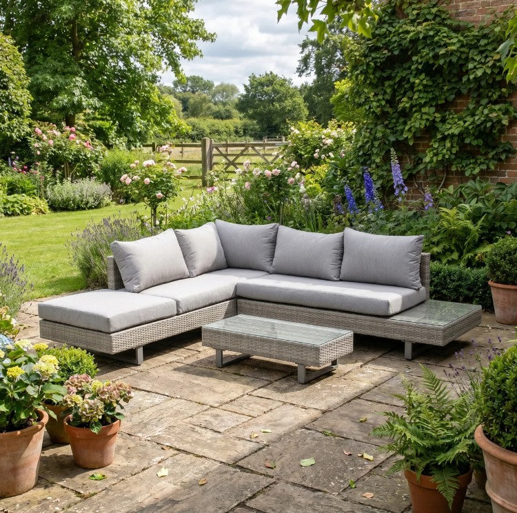 Three-Piece Corner Rattan Set With Glass Coffee Table