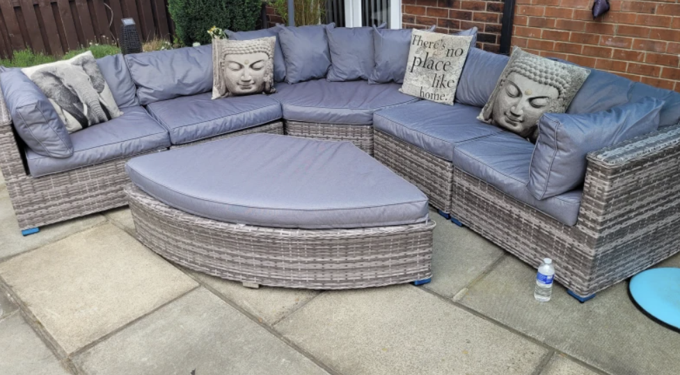 Grey 6-Piece PE Rattan Corner Sofa Set with Padded Cushions, Elegant H