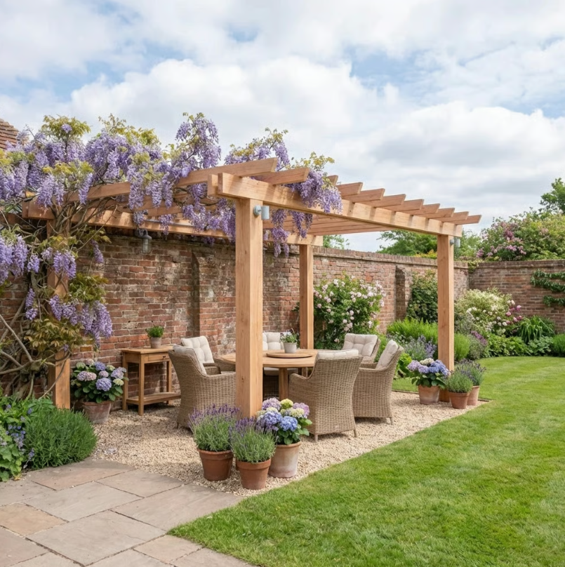 Planed Larch Lean-To Pergola with Open Roof – Space-Saving Garden Structure