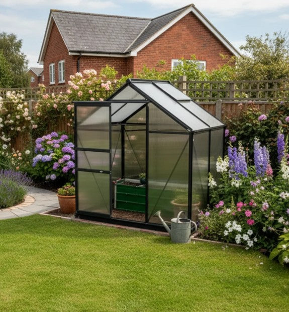 Grey 6ft x 4ft Polycarbonate Greenhouse With Aluminium Frame