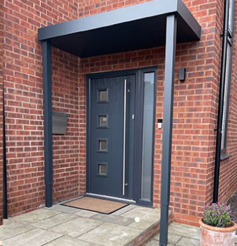 BS200 - 200 x 90cm Aluminium Canopy with 2 Posts and LED Strip-light - RAL 7016 Anthracite Grey