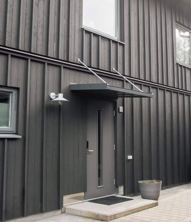 Aurelius LuxeSteel FLAT LED Entrance Canopy with Dual Soffit Arms