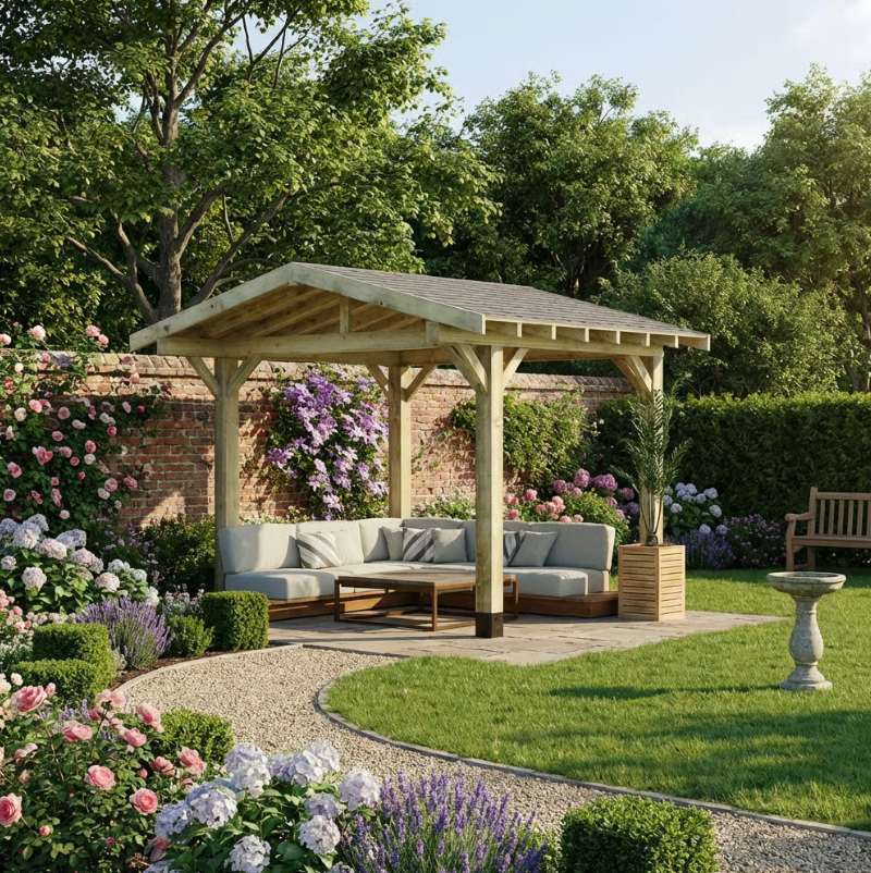 Ruby Wooden Apex Gazebo with Katepal Grey Shingle Roof & Overhang - Premium Garden Gazebo
