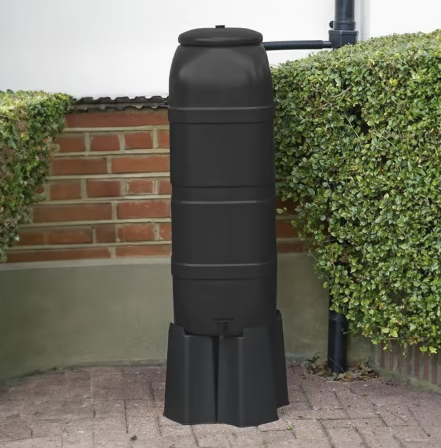 100L Black Slimline Space Saver Water Butt Kit Complete with Stand and Diverter