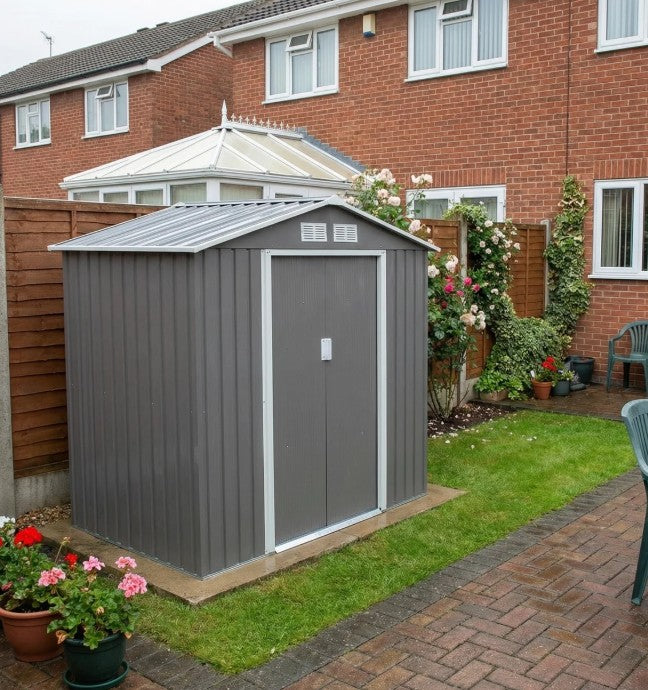 Grey 7ft x 4ft Lockable Garden Metal Storage Shed With Air Vents