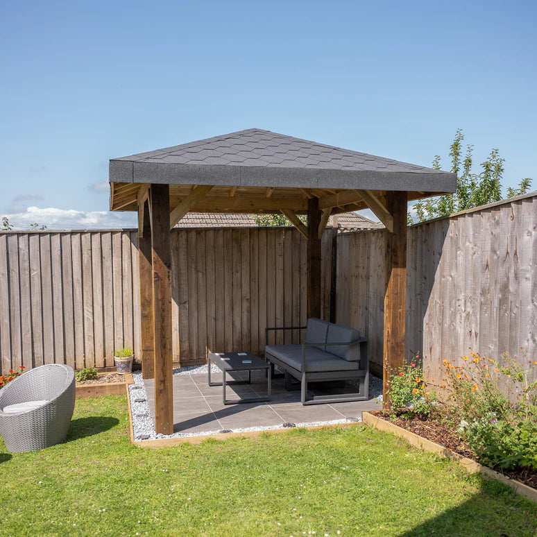 Ruby Wooden 4 Pitch Gazebo with Katepal Grey Shingle Roof - Premium Weatherproof Garden Gazebo