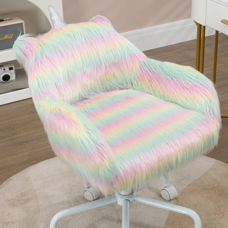 Vinsetto Unicorn Home Office Chair - Height Adjustable Fluffy Desk Chair with Armrests & Swivel Wheels, Colorful Design