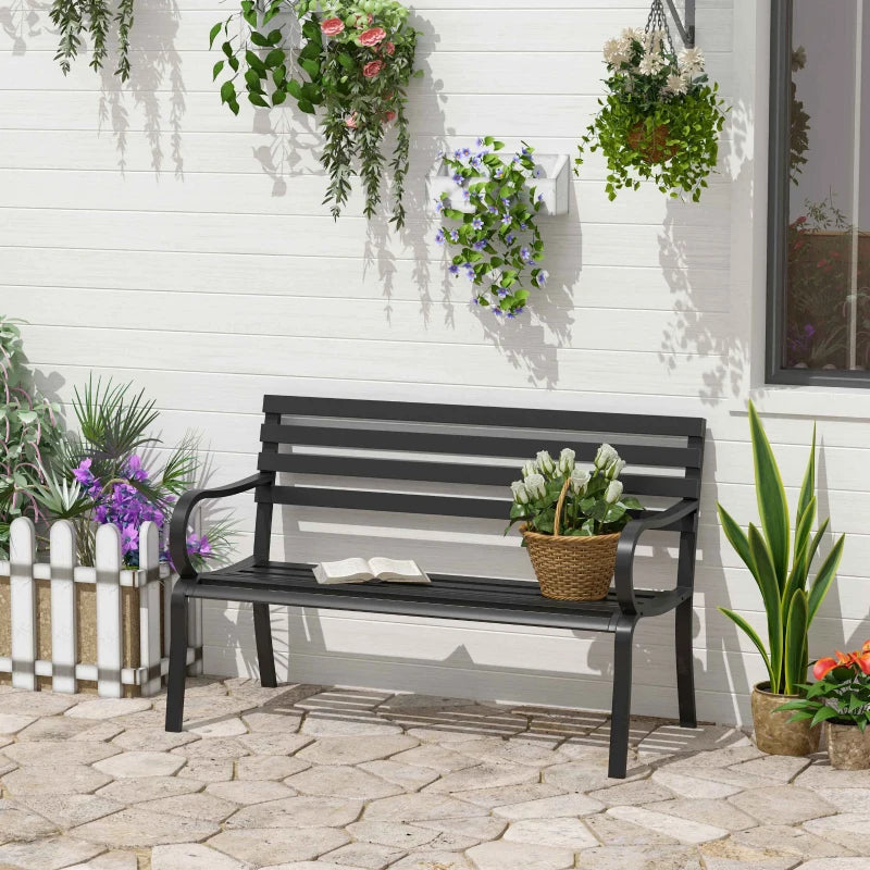 Black Metal 2-Seater Garden Bench