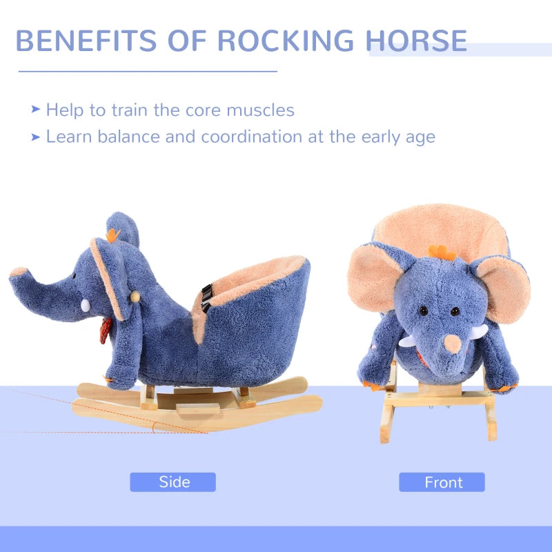 Children's Elephant Rocking Seat with Sound - Blue/Beige - Fun and Safe Baby Rocker for Playtime