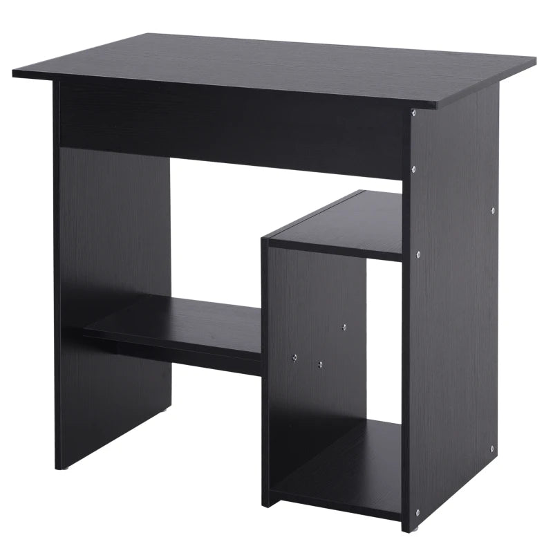 Compact Modern Black Wooden Computer Desk with Keyboard Tray & Storage Shelf - Ideal Corner Table for Home Office