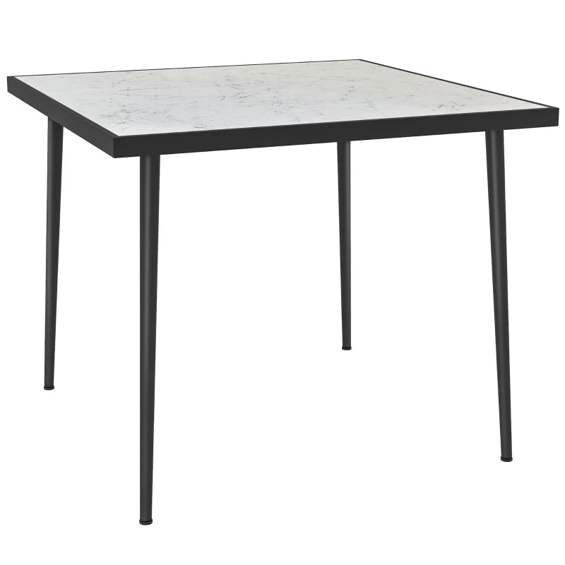White Square Outdoor Dining Table for 4 with Marble Glass Top