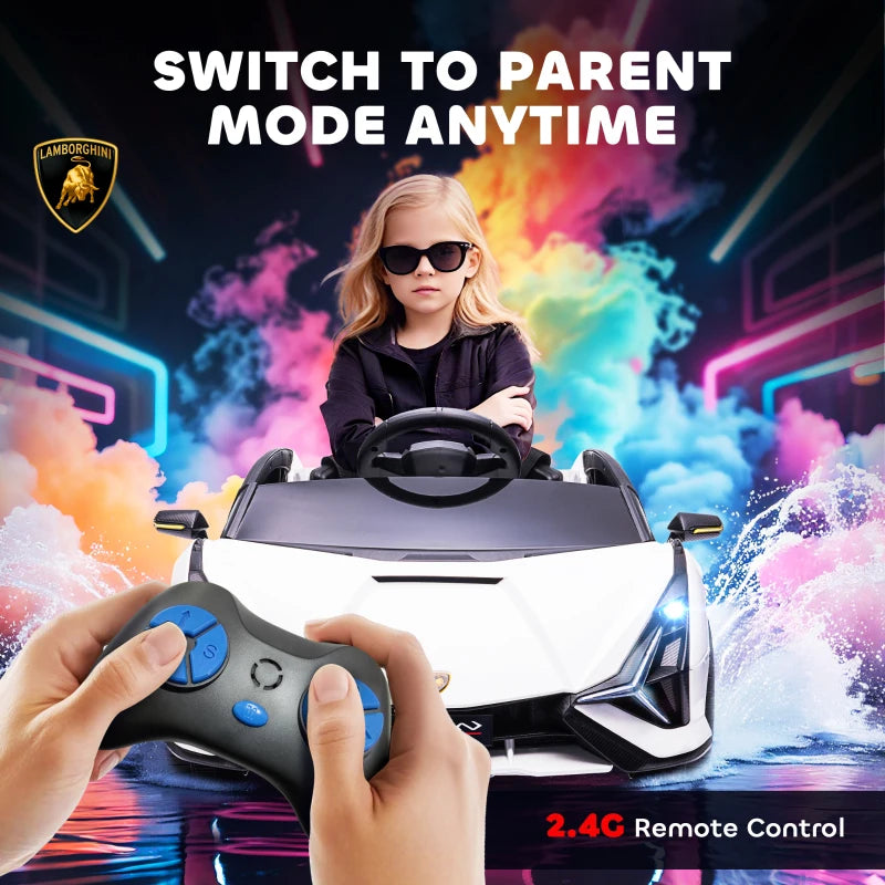 Lamborghini Sian 12V Electric Kids Car - Licensed Toy with Remote Control, Music, Lights & MP3 for Ages 3-5 - White