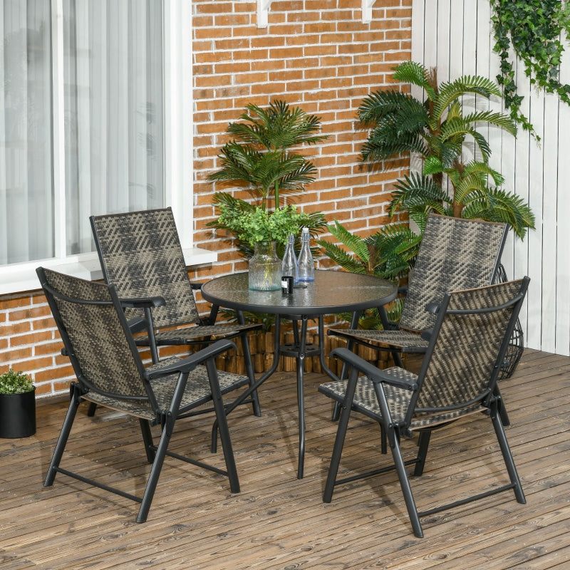 5-Piece Grey Rattan Outdoor Dining Set with Folding Armchairs