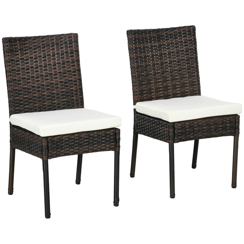 Brown Rattan Armless Garden Chairs Set of 2