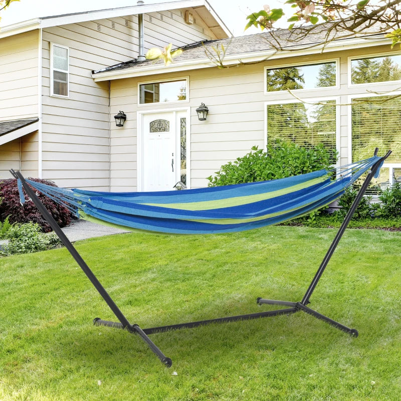 Portable Green Striped Camping Hammock with Stand - Adjustable Height, 120kg Capacity