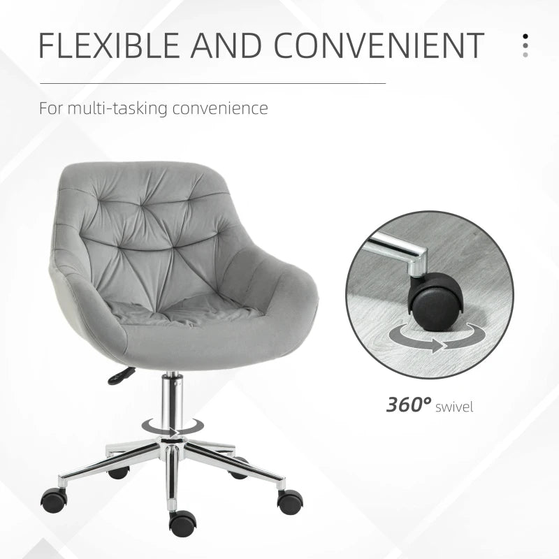 Vinsetto Ergonomic Velvet Home Office Chair - Adjustable Height, Arm & Back Support, Comfy Grey Desk Chair