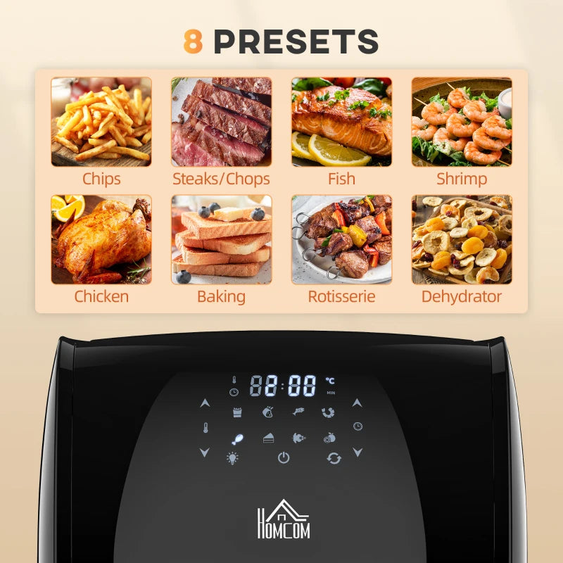 12L 8-in-1 Digital Air Fryer Oven - Roast, Bake, Dehydrate, 8 Presets, 1800W, Timer, Inner Light, Black