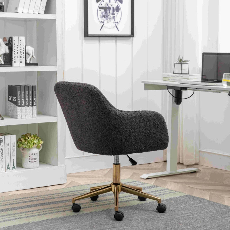 Adjustable Height Ergonomic Swivel Executive Office Chair with Gold Legs & Backrest - Dark Gray, 58x58x86 cm