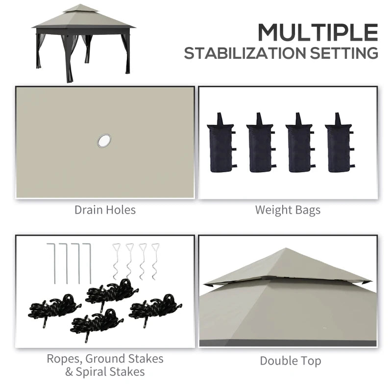 Grey Pop Up Gazebo with Mosquito Netting and Double Roof