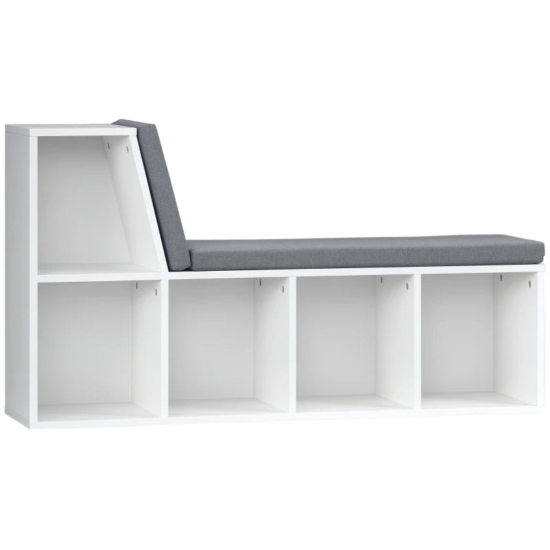 Stylish White Bookcase Storage Shelf with Cushioned Reading Seat - Perfect Bookshelf Cabinet for Study & Living Room