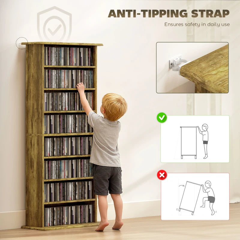 Rustic Brown 360 CD Storage Unit - Stylish Media Organizer for CDs, DVDs, and Games - Space-Saving Design