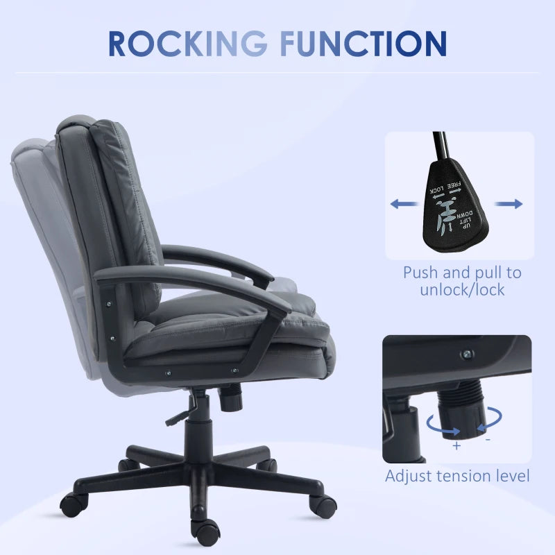 Ergonomic Mid Back Office Chair - Adjustable Height Computer Desk Chair with Swivel Rolling Wheels - Dark Grey for Home Study