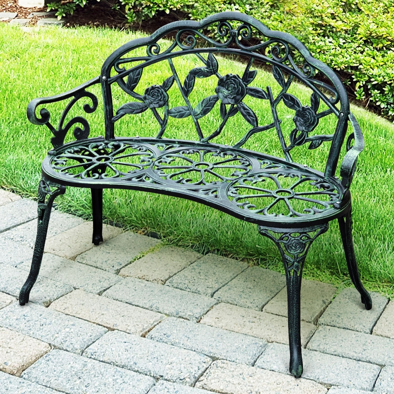 Antique Green Cast Aluminum Garden Bench