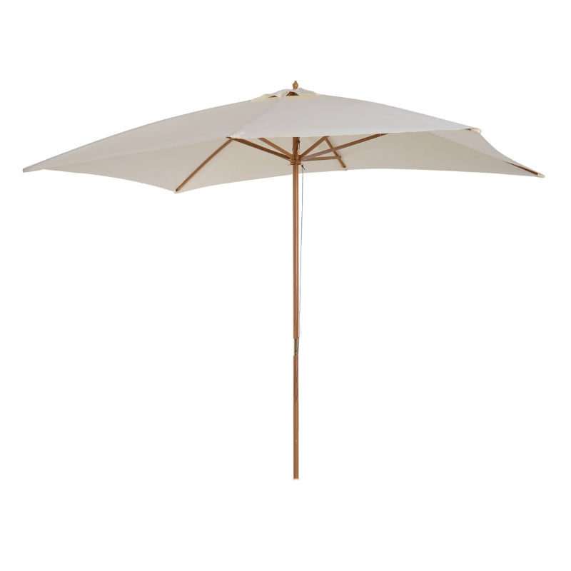 Wooden Garden Parasol Umbrella - Cream White, 2 x 3m