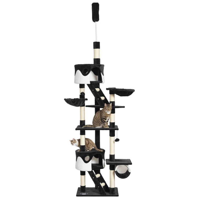 Adjustable Floor-to-Ceiling Cat Tree for Indoor Cats - 240-260cm Height, Stylish White Design, Perfect for Climbing & Play