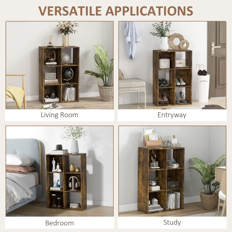 Rustic Brown 6-Cube Bookshelf - Stylish Storage Solution for Home, Office, or Living Room - Versatile Organizer