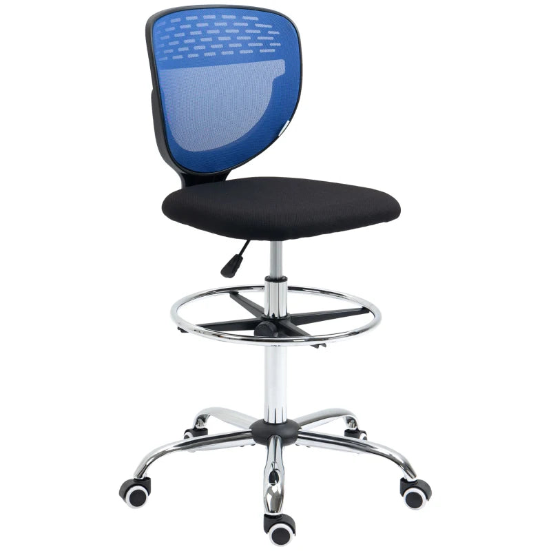 Vinsetto Dark Blue Drafting Chair - Swivel Mesh Office Chair with Adjustable Foot Ring, Armless Design for Standing Desks