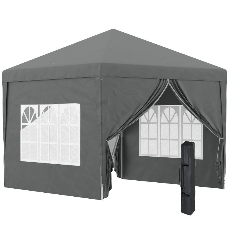 Grey 3x3m Pop Up Waterproof Gazebo Tent with Windows & Carry Bag