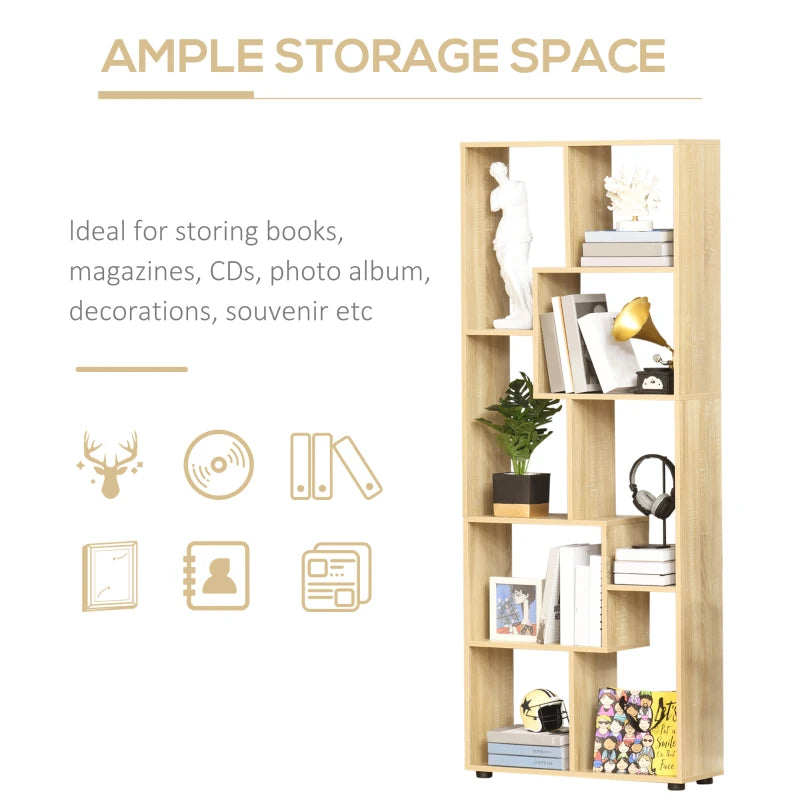Modern Tall Bookshelf - 8 Cube Storage Unit, Freestanding Room Divider for Living Room, Bedroom & Home Office, 70x24x178 cm, Natural Finish