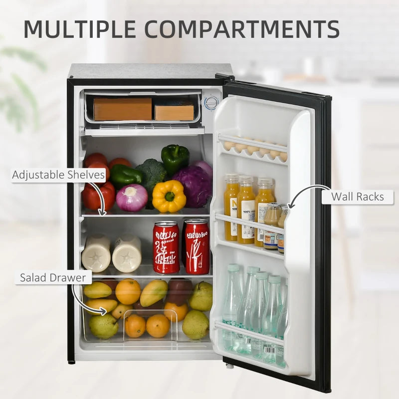 Compact 91L Under Counter Fridge with Chiller Box, Removable Shelf, Reversible Door & Adjustable Legs - Black Mini Refrigerator