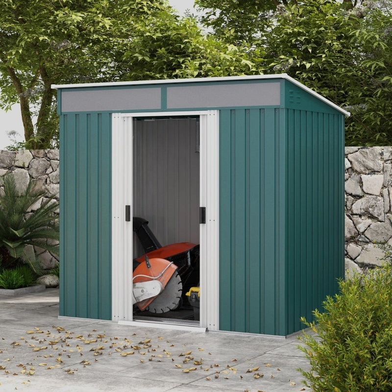 6.5ft x 4ft Green Metal Shed With Sloping Roof