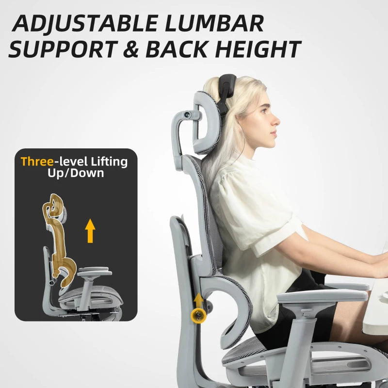 Ergonomic Multi-Adjustable Grey Mesh Office Chair for Ultimate Comfort and Support - Perfect for Home and Office Use
