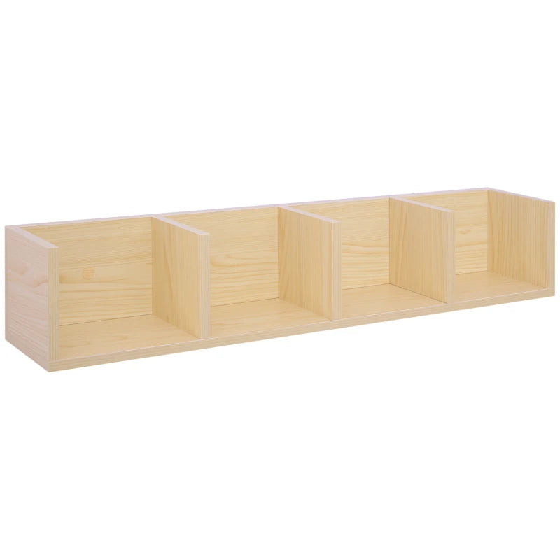 Wall Mount Media Storage Rack - 84 CD / 56 DVD/Blu-ray Organizer - 4 Cube Wooden Shelf Unit (Natural Finish)