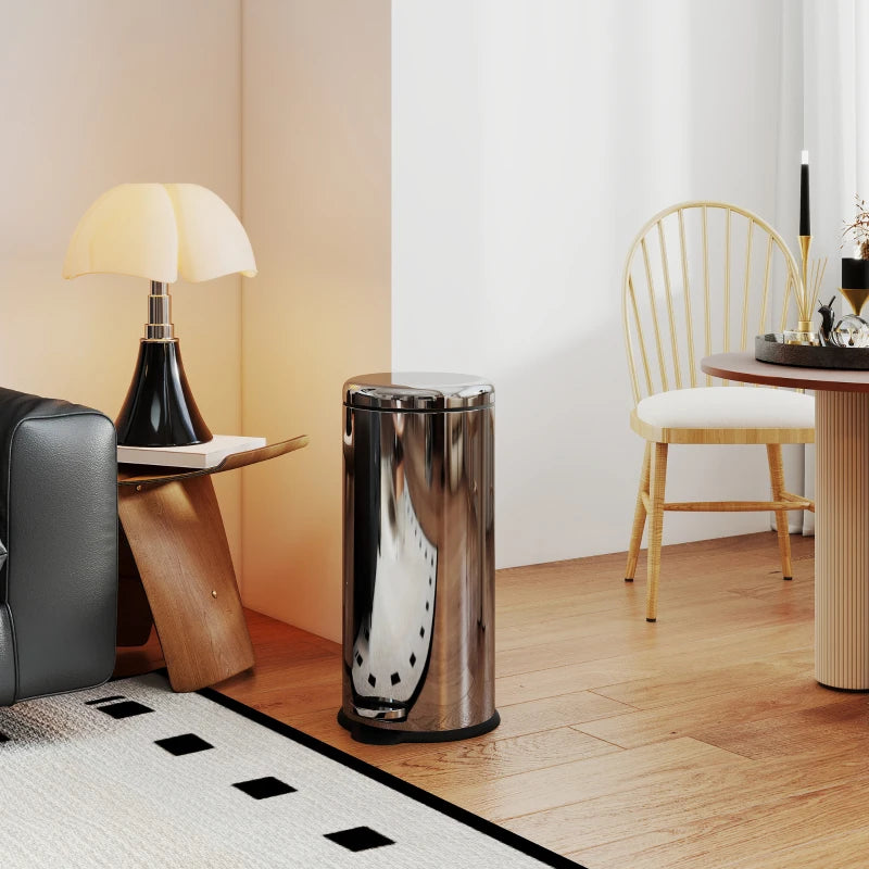 30L Stainless Steel Foot Pedal Bin with Lid - Modern Silver Metal Kitchen Garbage Rubbish Waste Container