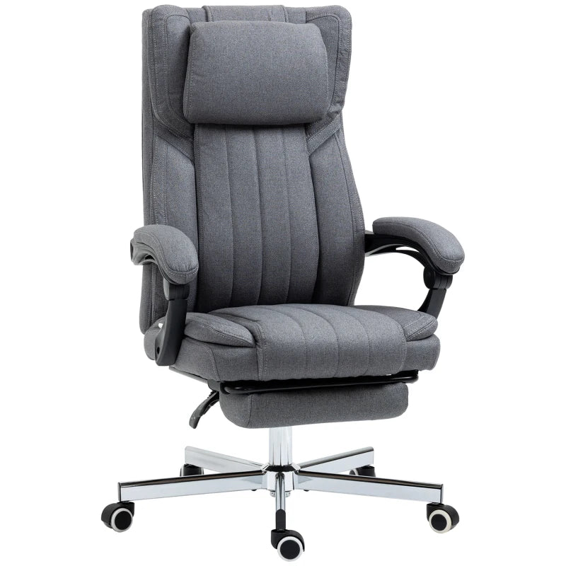 High Back Executive Office Chair with Adjustable Headrest Footrest and Reclining Back in Dark Grey