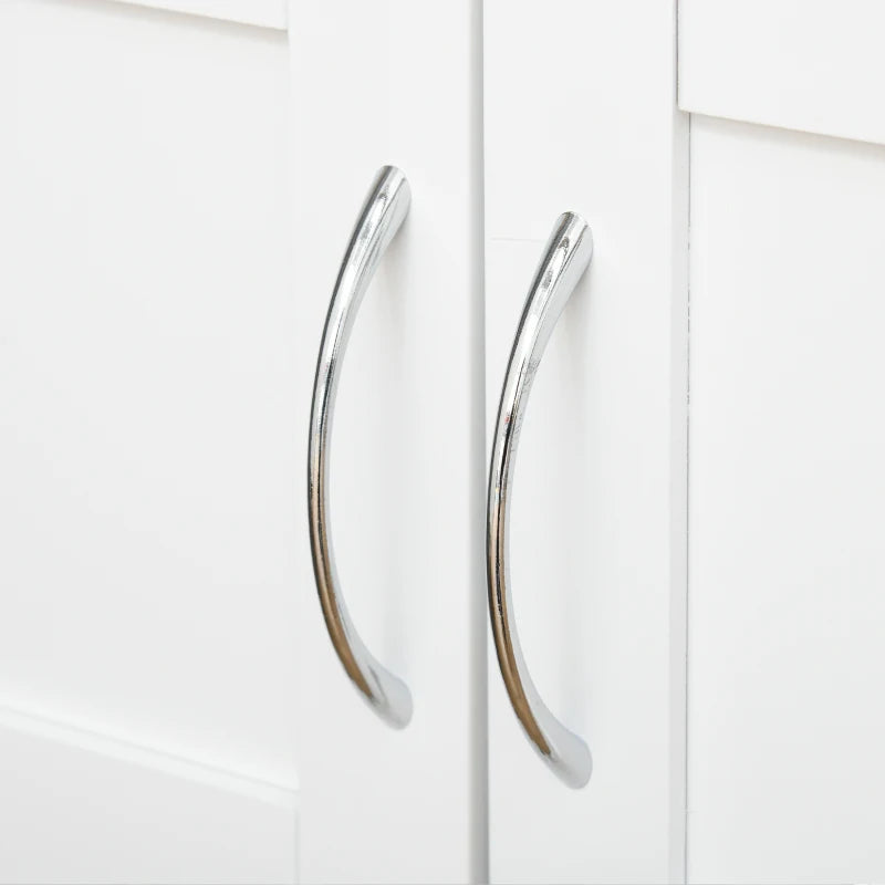 Modern Kitchen Trolley - Rolling Storage Cart with Drawer, 9-Bottle Wine Rack, Door Cabinets & Wooden Countertop in White