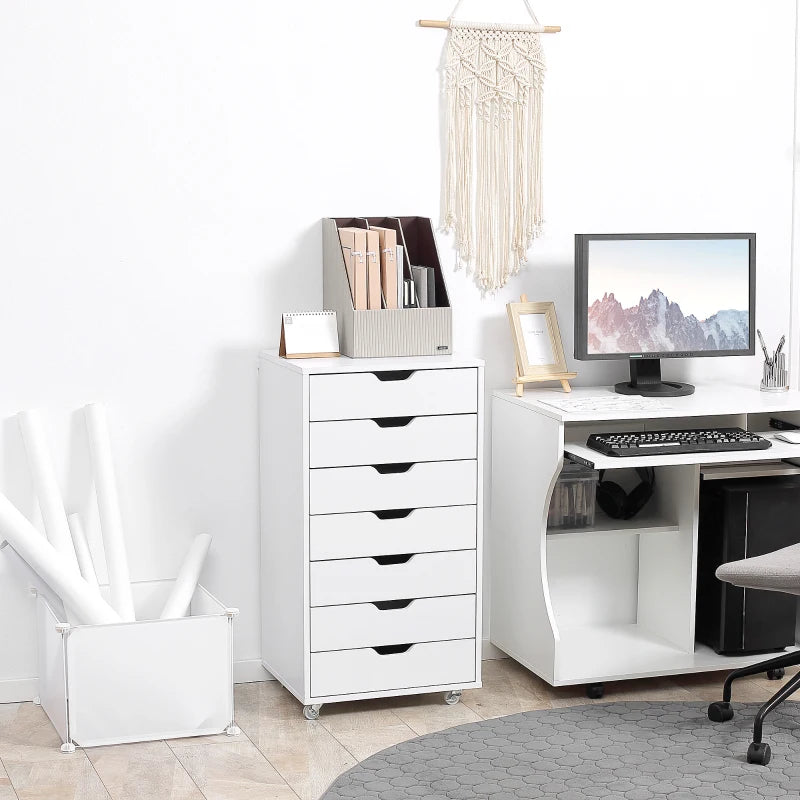 Vinsetto White Seven-Drawer Filing Cabinet on Wheels - Stylish Storage Solution for Home Office Organization