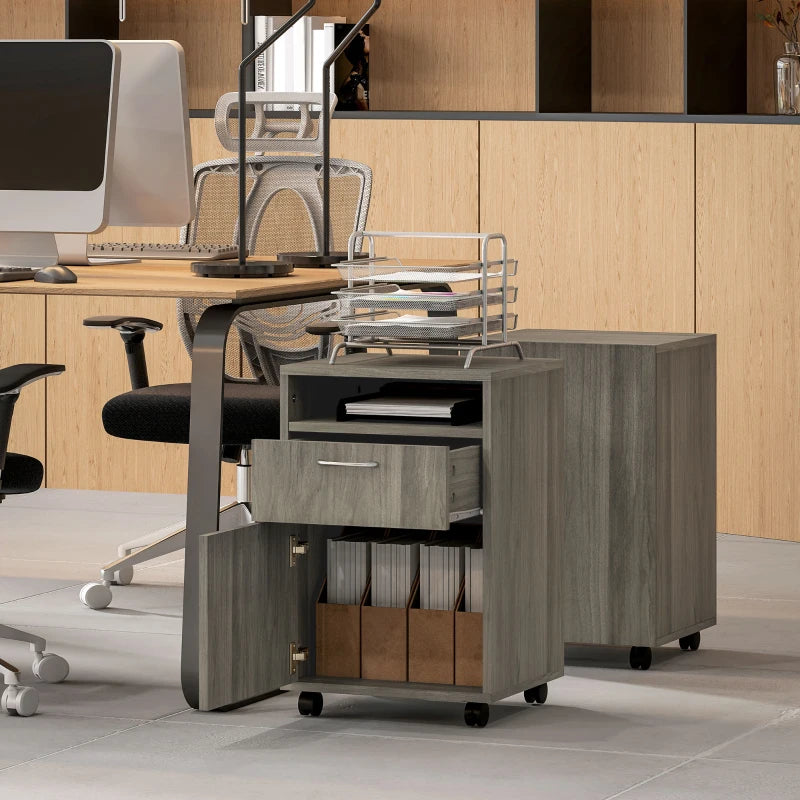 60cm Mobile Filing Cabinet with Drawer & Open Shelf, Grey Office Organizer on Wheels, Ideal for Home & Printer Storage