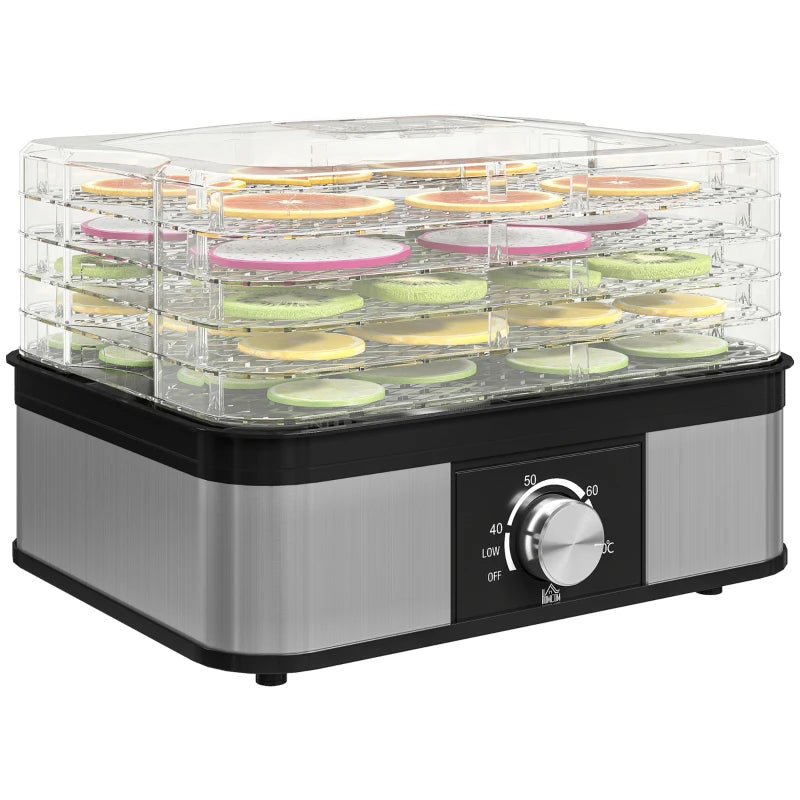 5-Tier Stainless Steel Food Dehydrator - 245W Adjustable Temperature Dryer for Fruits, Vegetables, Jerky & Pet Treats - Black