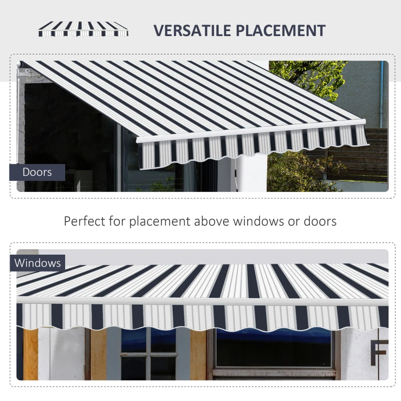 Blue and White Striped Retractable Awning Canopy (Manual)