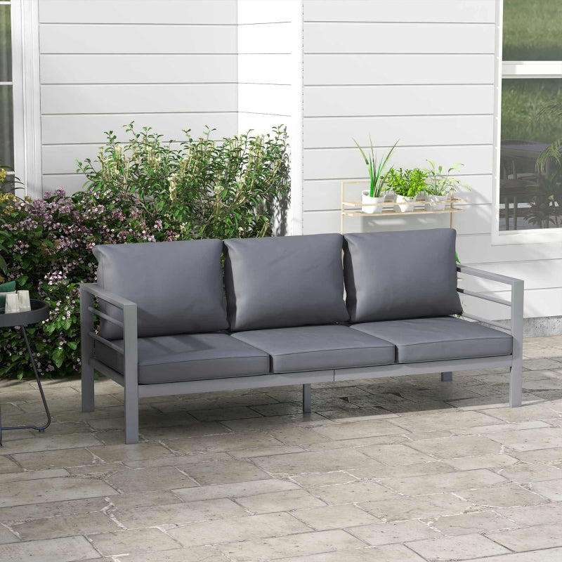 Grey Aluminium 3-Seater Garden Bench with Cushions