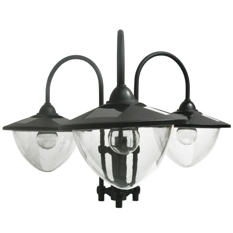 189cm 3-Head Solar Lamp Post with Planter Automatic On 6 Hour Max Outdoor LED Street Light Black